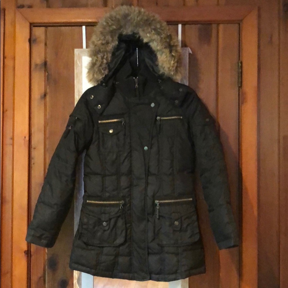 Cole Haan Size S Down Jacket w/ Coyote Fur Trim